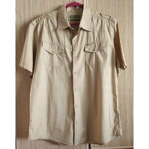 Ecko Unltd Men's Shirt Size XL Tan 100% Cotton Shoulder Buttoned Shoulder Tabs